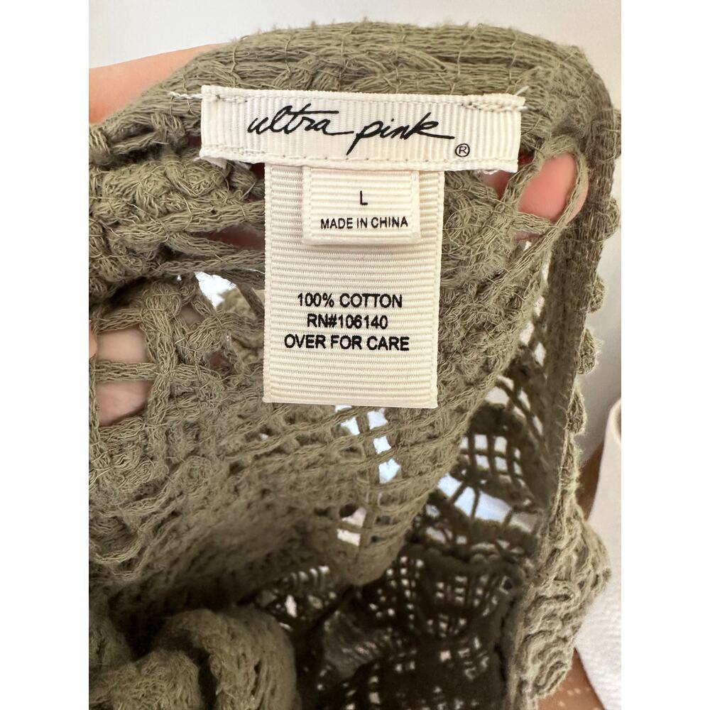 ULTRA PINK Crochet 100% Cotton Long Sleeve Cardigan in Olive Green Size L - Picture 6 of 7